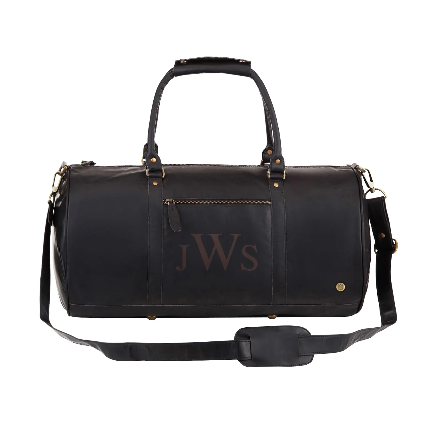 Laser Personalized Black Leather Duffle Bag - Image 4