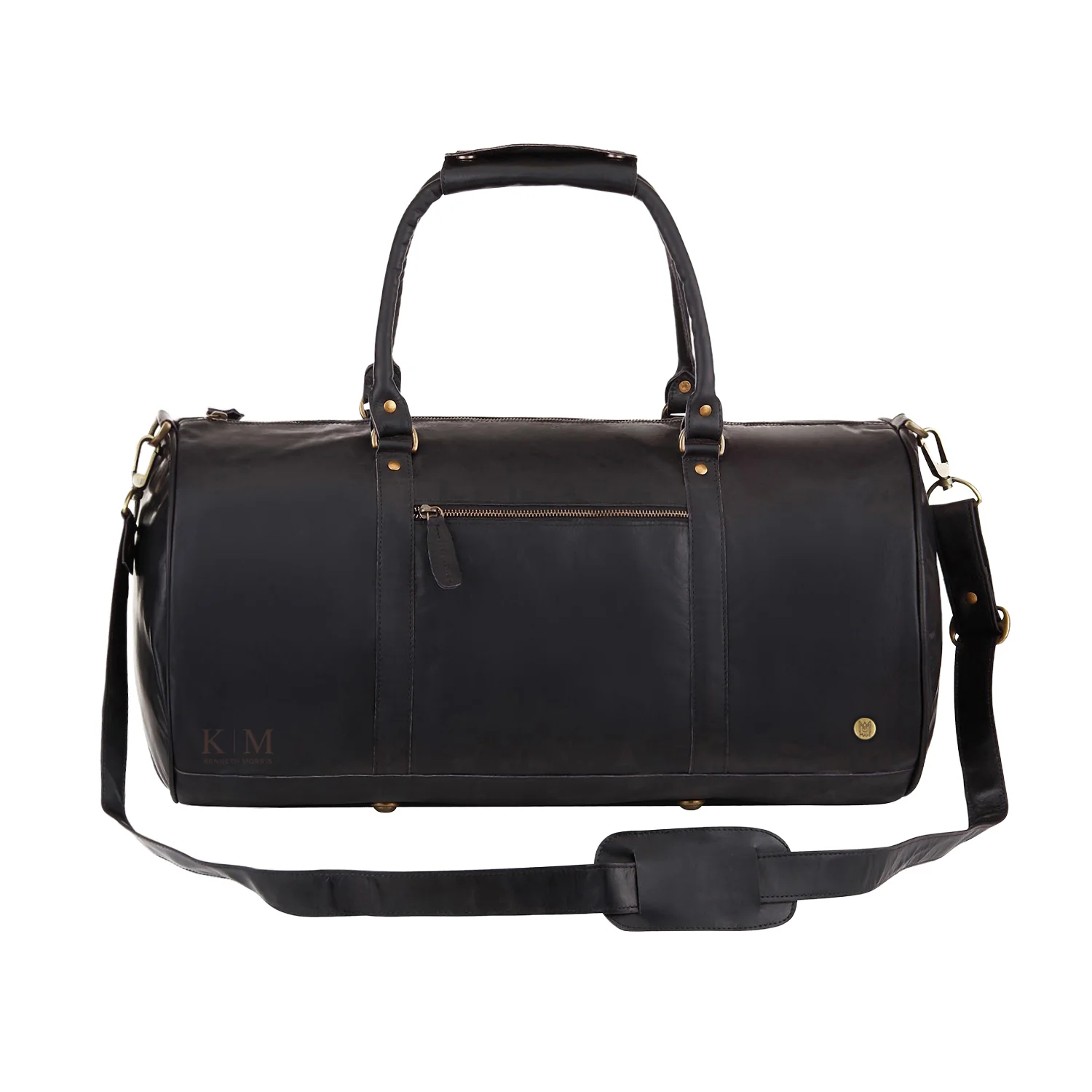 Laser Personalized Black Leather Duffle Bag - Image 6