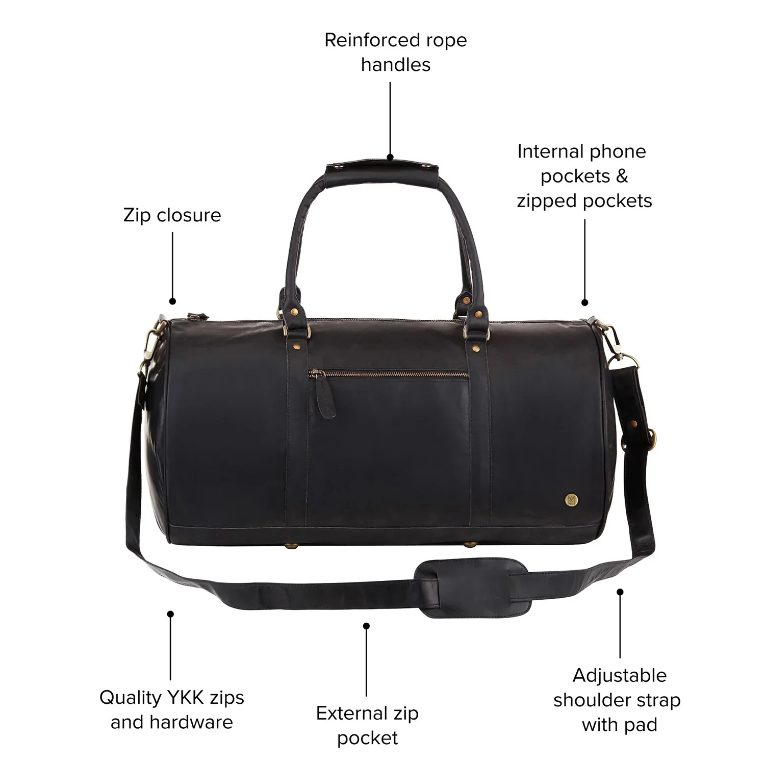 Laser Personalized Black Leather Duffle Bag - Image 7