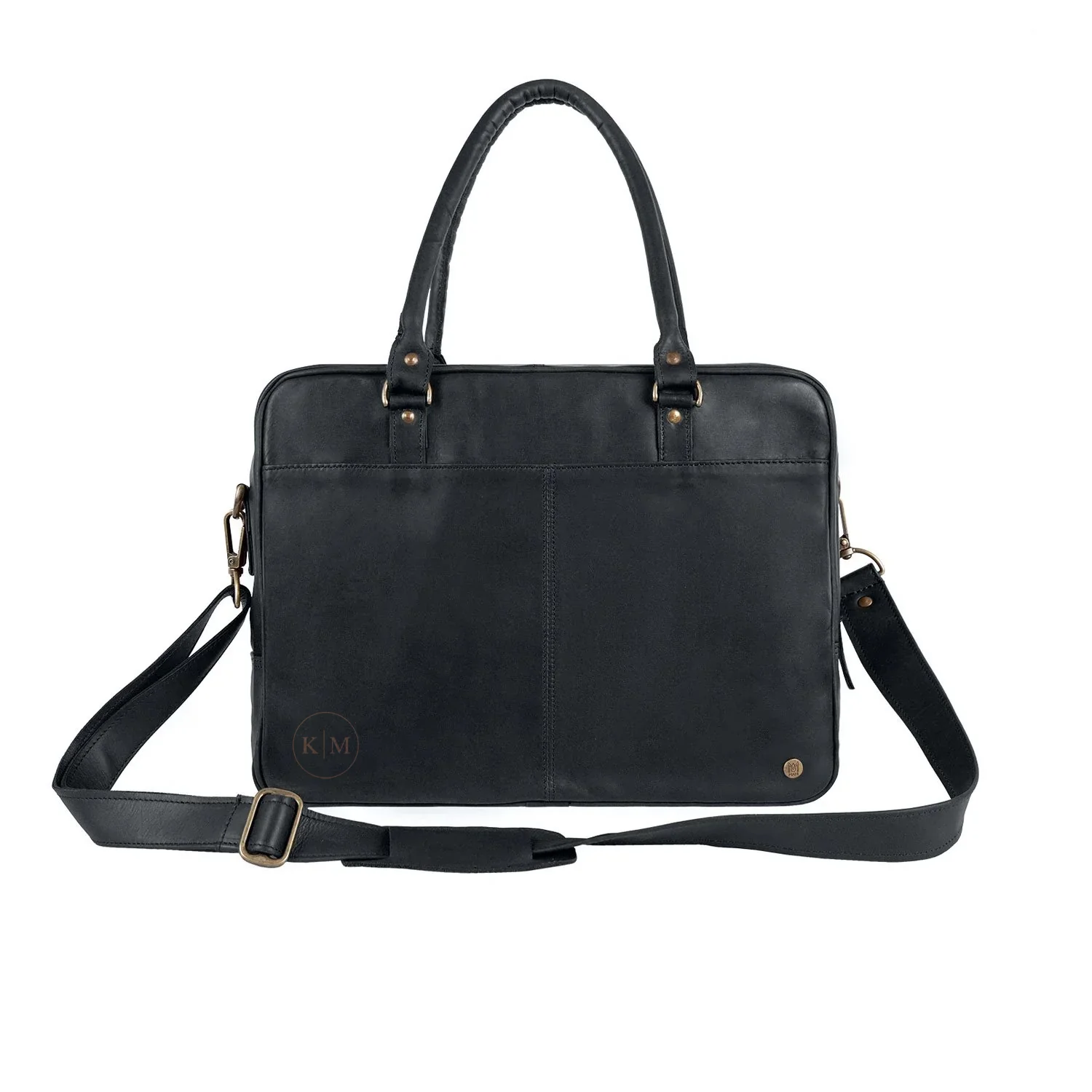 Laser Personalized Black Leather Laptop Bag - Image 4