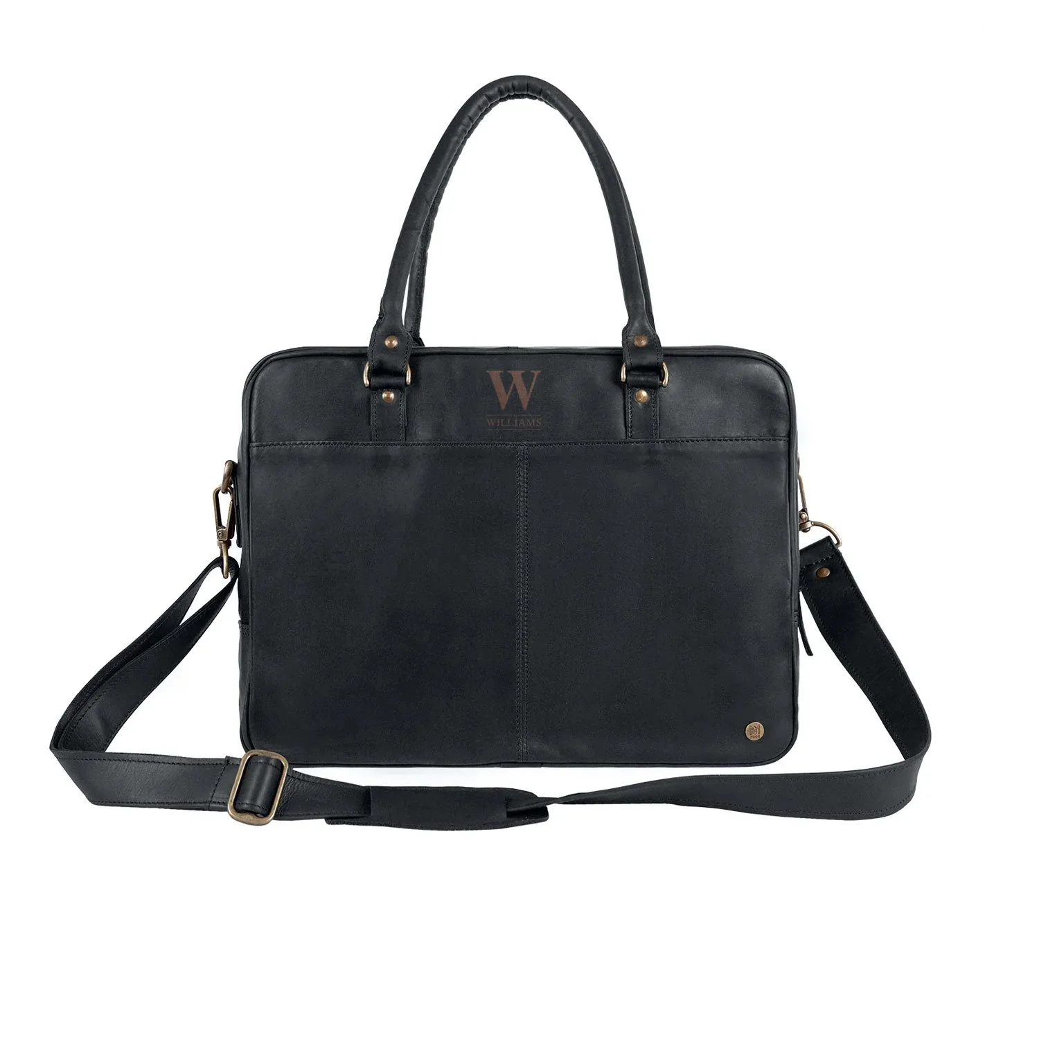Laser Personalized Black Leather Laptop Bag - Image 5