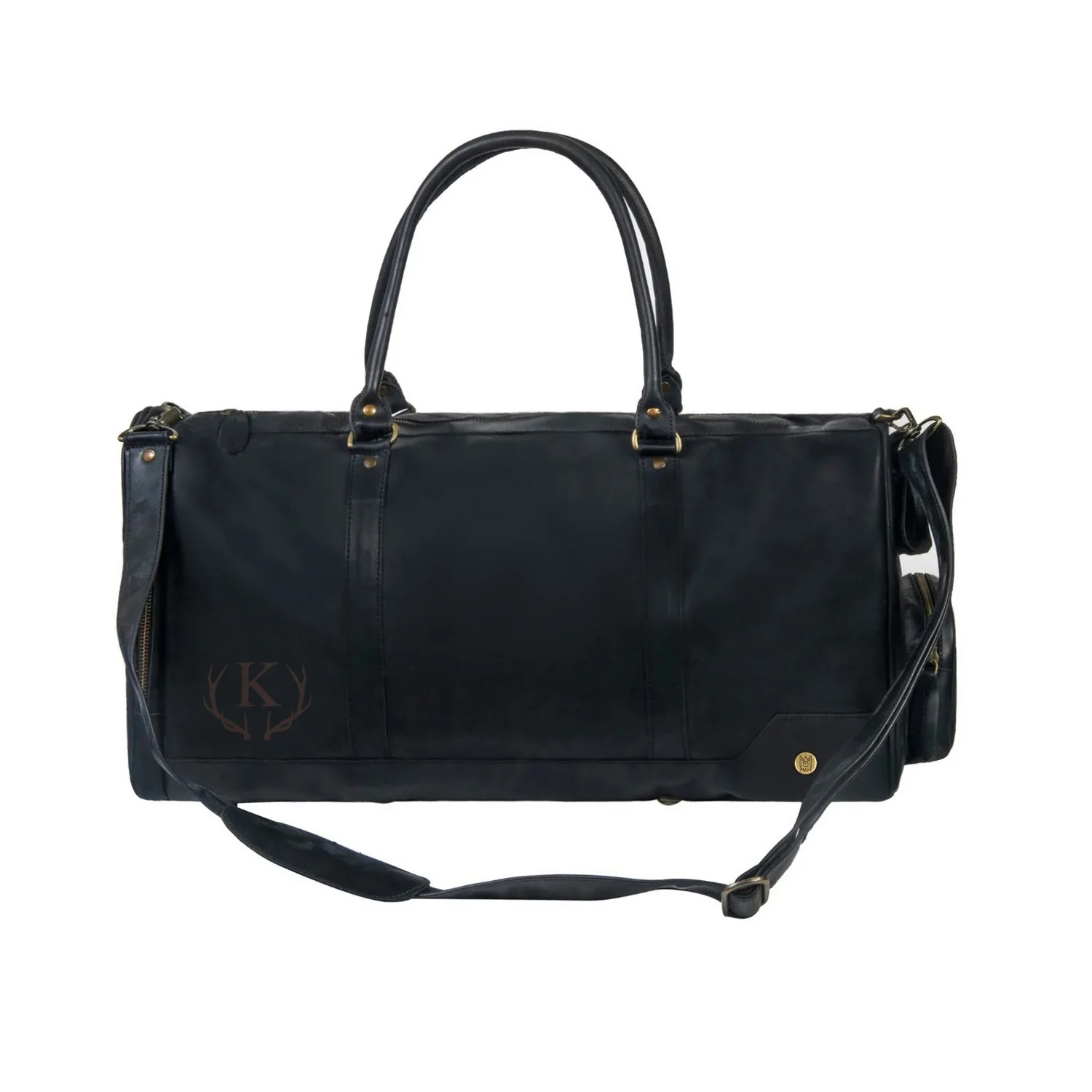 Laser Personalized Black Leather Overnight Bag - Image 2