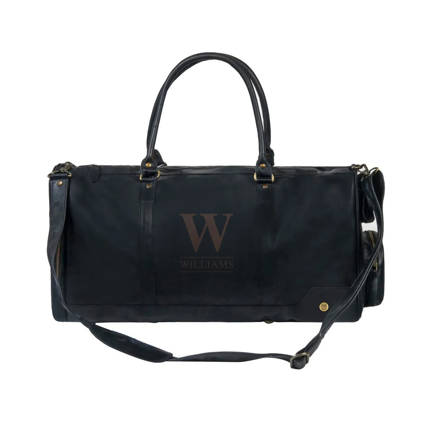 Laser Personalized Black Leather Overnight Bag - Image 3
