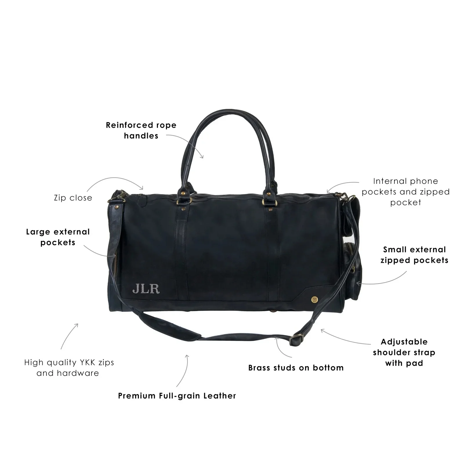 Laser Personalized Black Leather Overnight Bag - Image 7