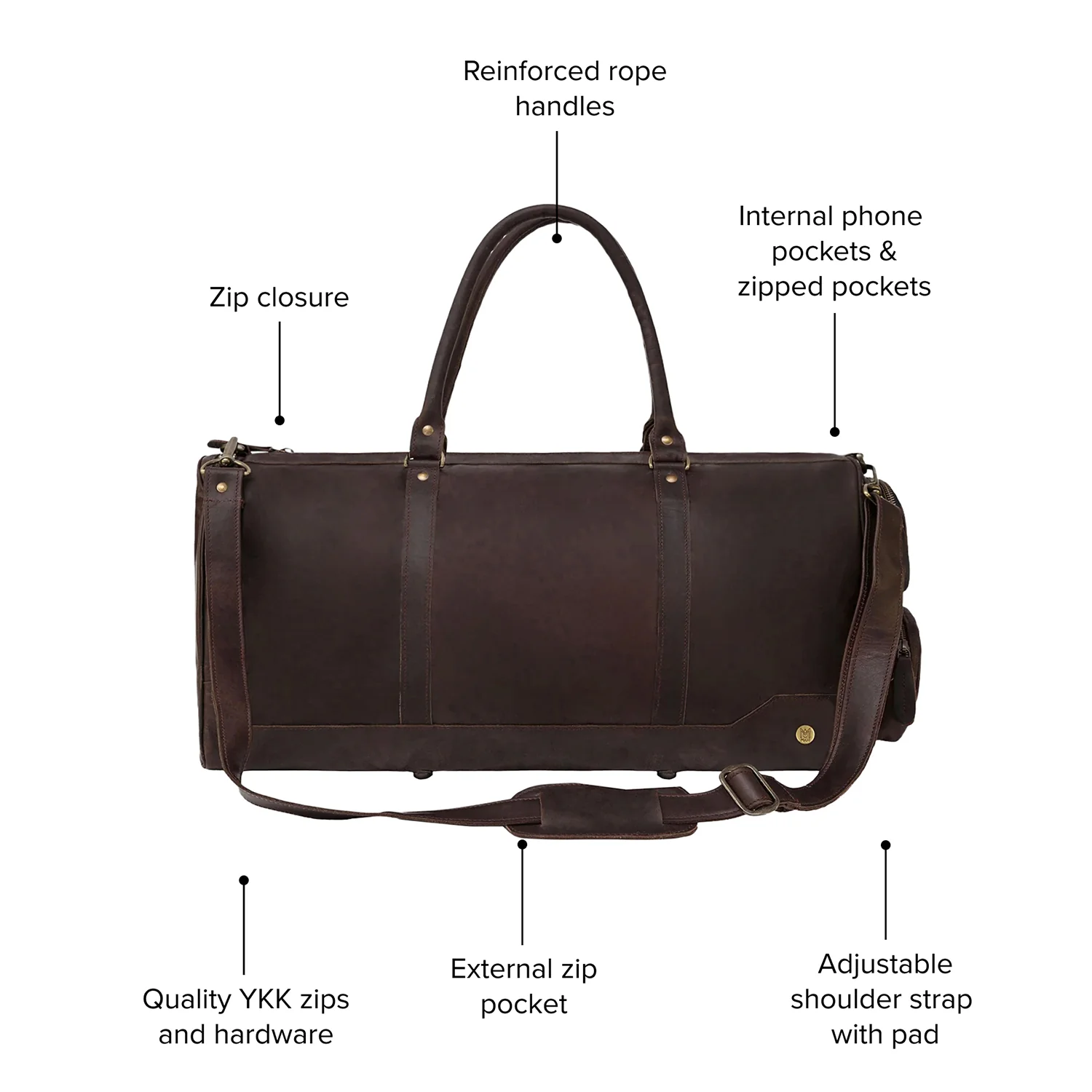 Laser Personalized Mahogany Leather Overnight Bag - Image 7