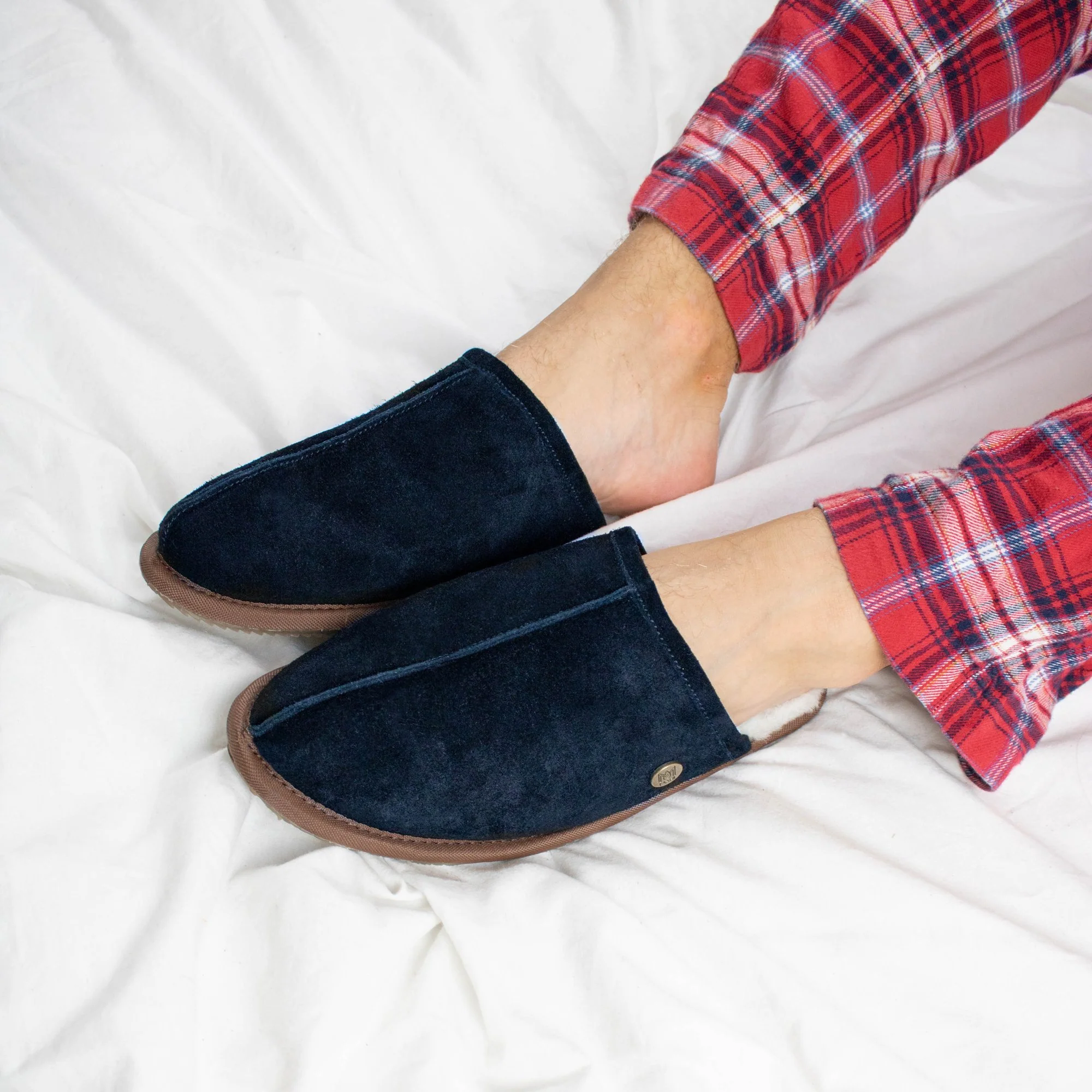 Men's Navy Sheepskin Slippers - Image 2